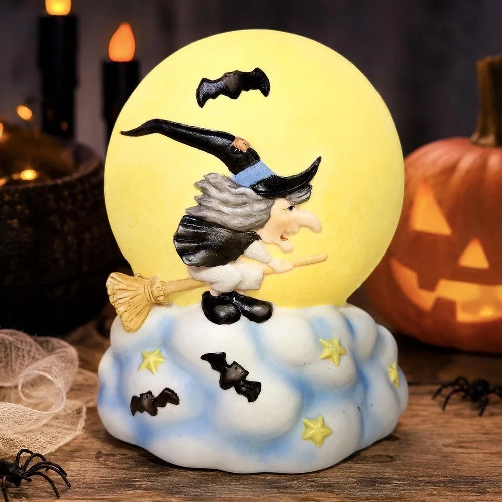 VTG Halloween Flying Witch Moon Light Lamp Ceramic Bats Stars Made Taiwan R.O.C.